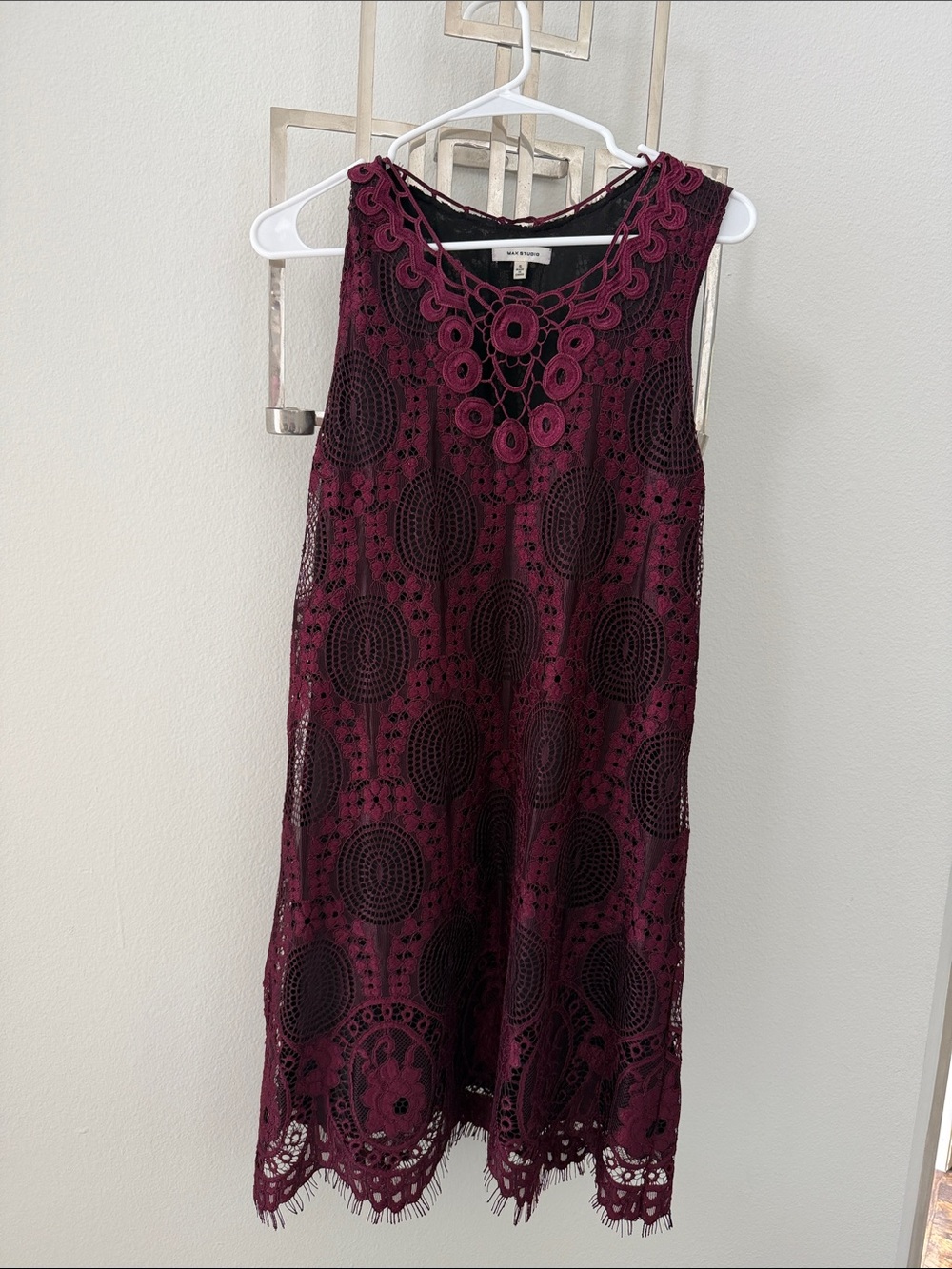Max Studio Burgundy Crochet Lace Mini Dress